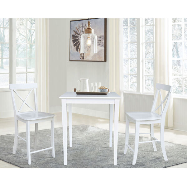 White 30-Inch Counter Height Dining Table with Two X-Back Stool, Set of Three, image 1