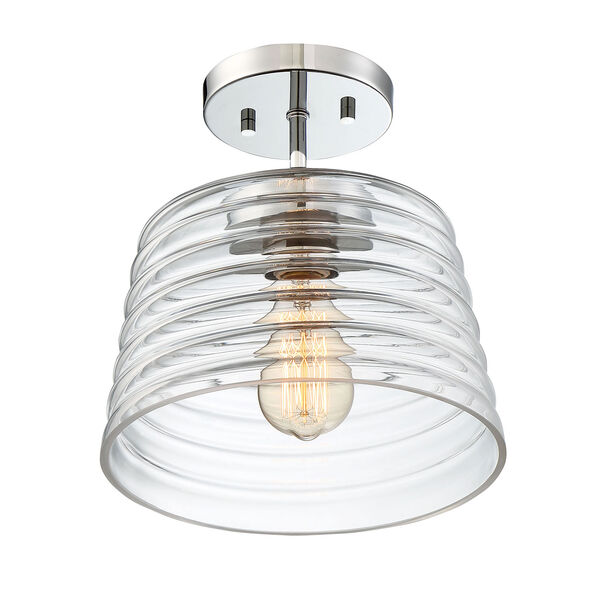 Grace Chrome One-Light Semi-Flush Mount with Ribbed Glass Shade, image 3