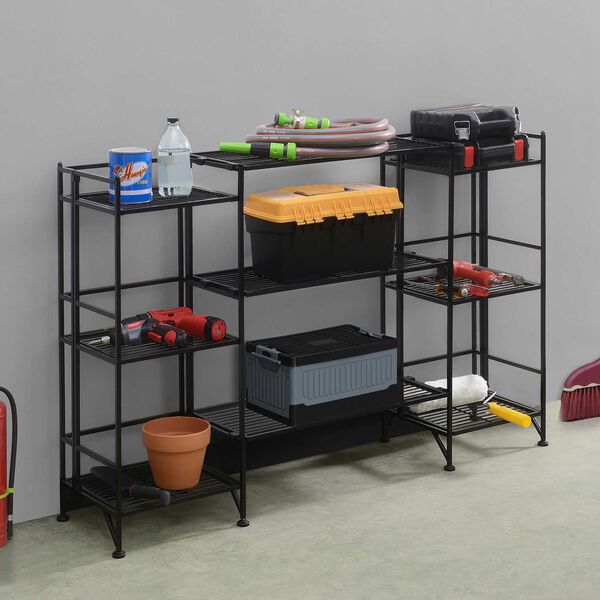 Xtra Storage Black Three-Tier Folding Metal Shelves with Set of Three Extension Shelves, image 2