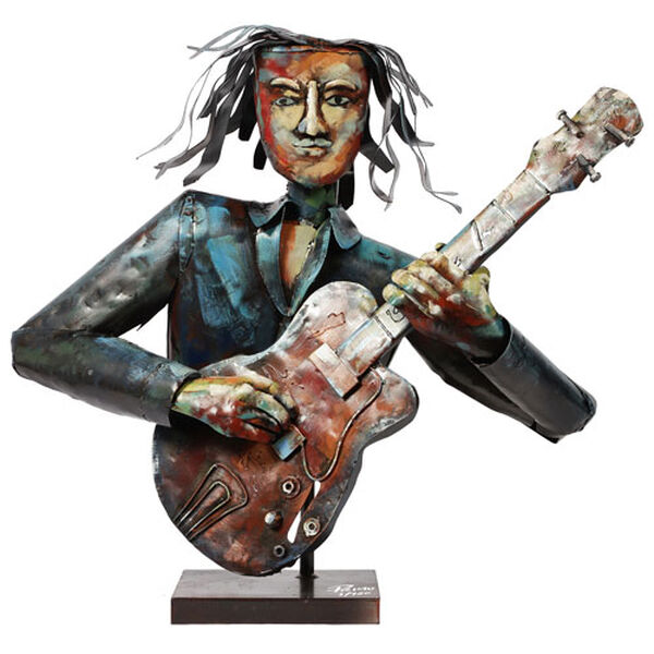 The Bassist Iron Hand Painted Colorful Art Sculpture, image 2