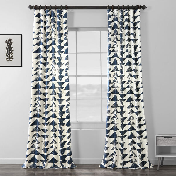 Triad Indigo Printed Cotton Twill Curtain Single Panel, image 1