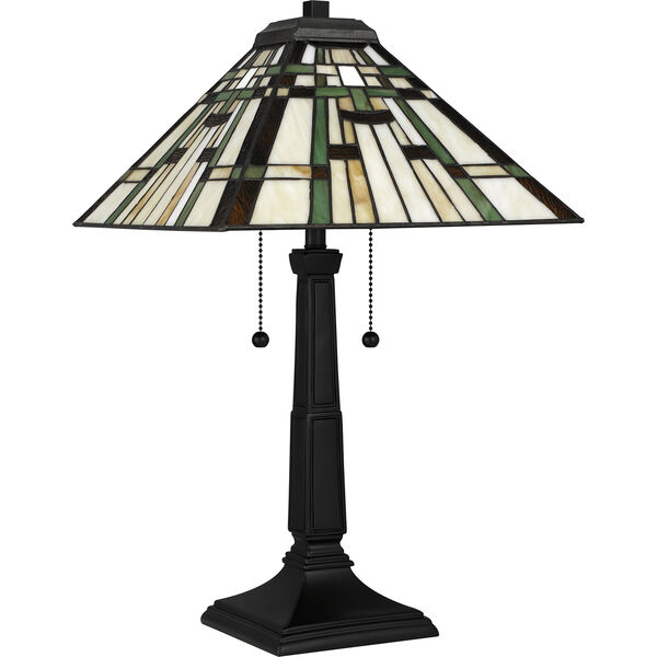 Mill Run Matte Black Two-Light Tiffany Table Lamp, image 4