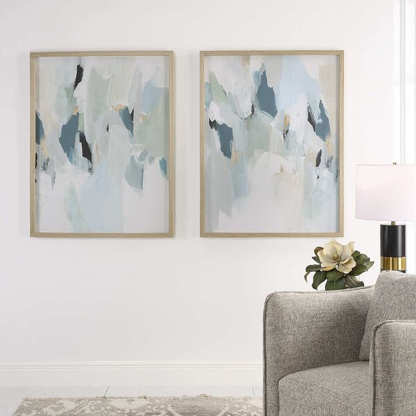 Seabreeze Blue Abstract Framed Canvas Prints, Set of Two, image 1