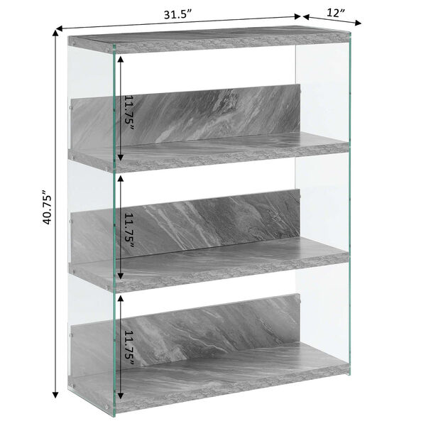 SoHo Gray Faux Marble and Glass Four-Tier Wide Bookcase, image 3