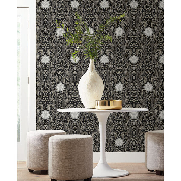 Damask Resource Library Black 27 In. x 27 Ft. Gatsby Wallpaper, image 1