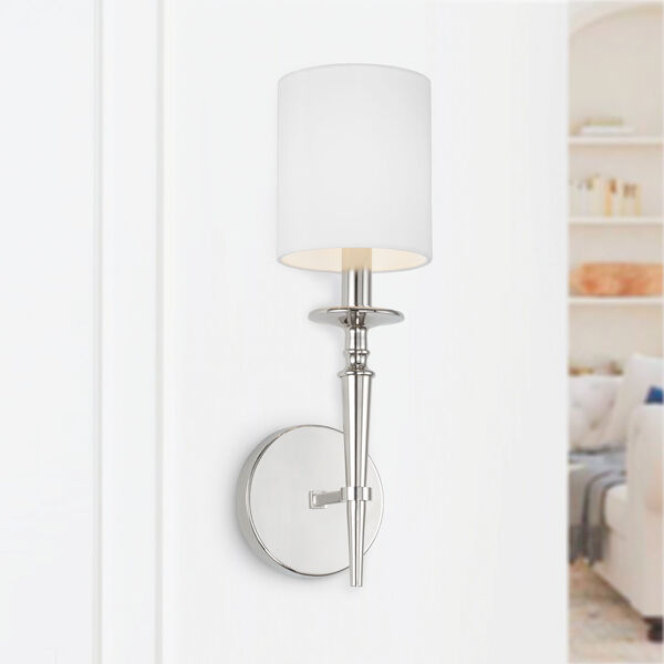 Abbie Polished Nickel and White One-Light Wall Sconce with White Fabric Stay Straight Shade - (Open Box), image 3