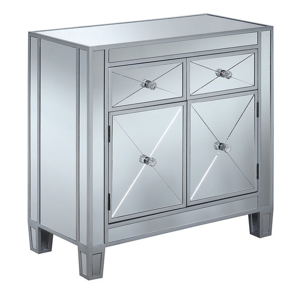 Vivian Silver Two Faux Crystal Drawer Mirrored Cabinet, image 2