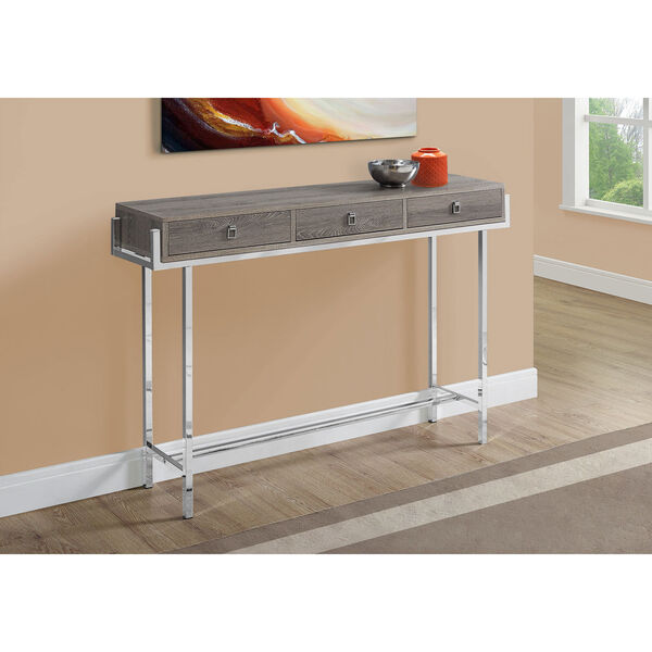 Dark Taupe and Chrome 12-Inch Accent Table with Three Drawers, image 2