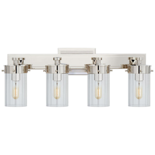 Marais Four-Light Bath Sconce in Polished Nickel with Clear Glass by Thomas O'Brien, image 1