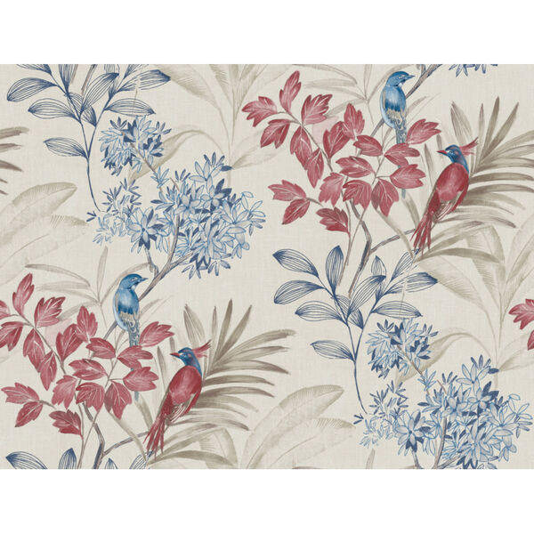 Handpainted  Red and Blue Handpainted Songbird Wallpaper, image 2