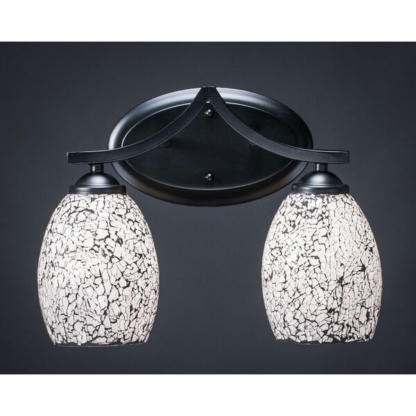 Zilo Matte Black Two-Light Vanity Fixture with Black Fusion Glass, image 1