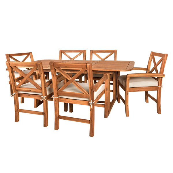 7-Piece X-Back Acacia Patio Dining Set with Cushions, image 3