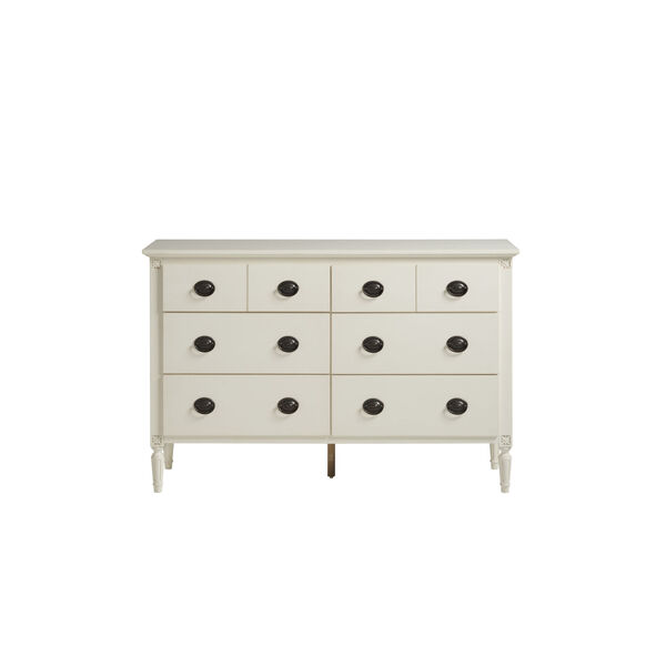 White Antiqued Six-Drawer Double Dresser, image 1