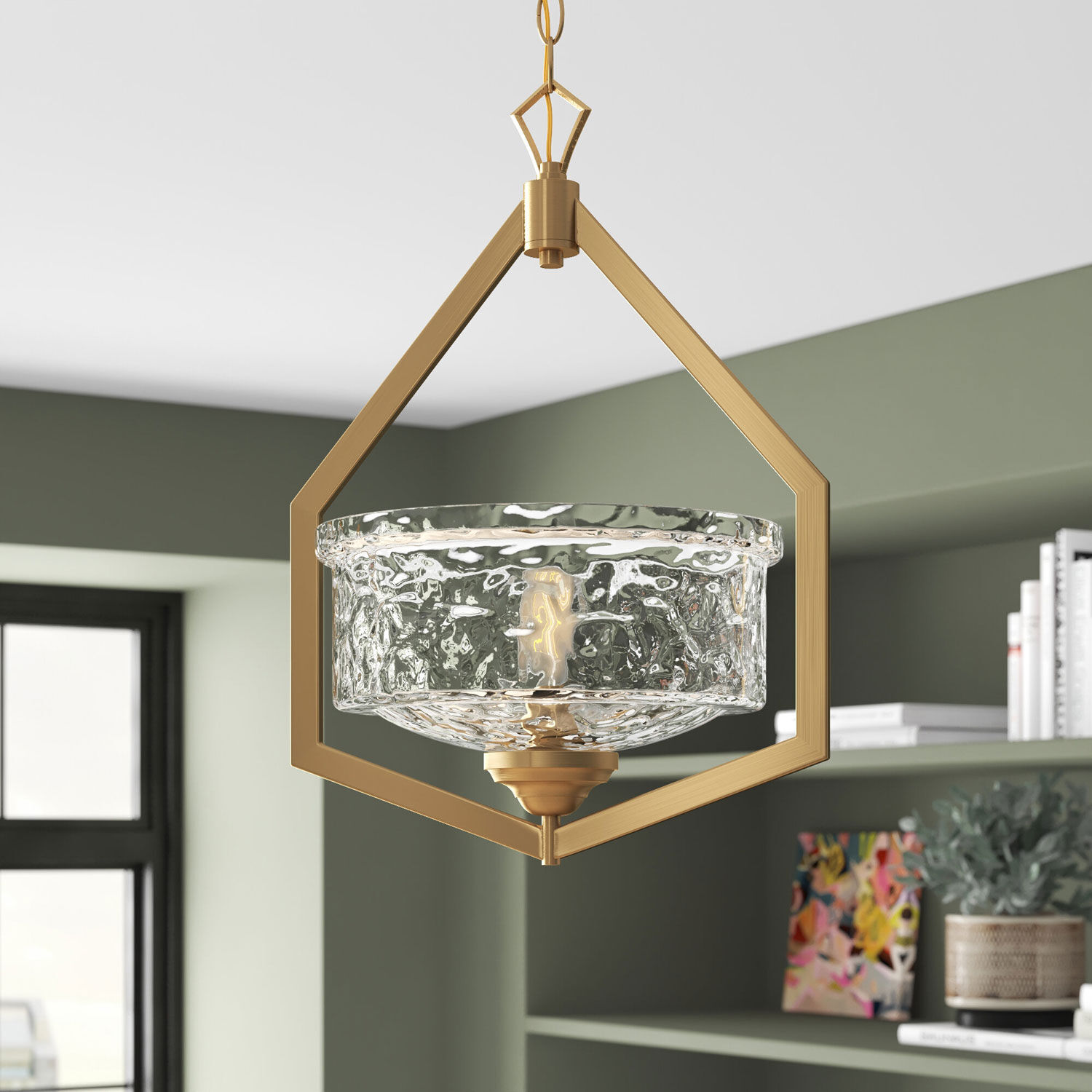 Drake Brushed Gold One-Light Foyer with Clear Hammered Glass
