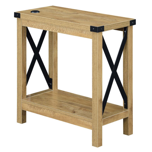 Durango English Oak Black Accent Chairside Table with Charging Station, image 3
