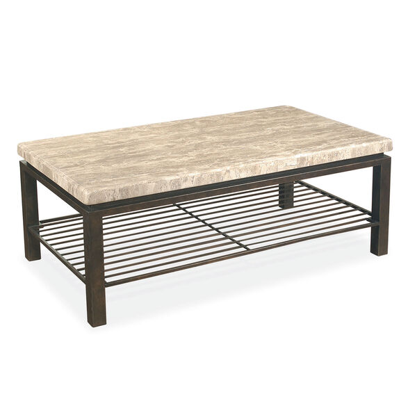 Freestanding Occasional Dark Brown and Travertine Stone 51-Inch Cocktail Table, image 2