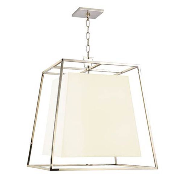 Kyle Polished Nickel Four-Light Pendant with White Faux Silk Shade, image 1