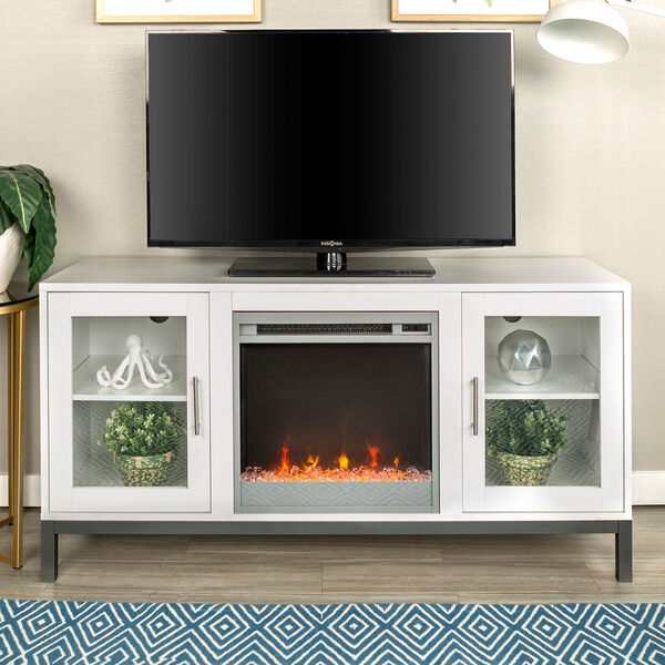 Avenue Wood Fireplace TV Console with Metal Legs - White, image 1