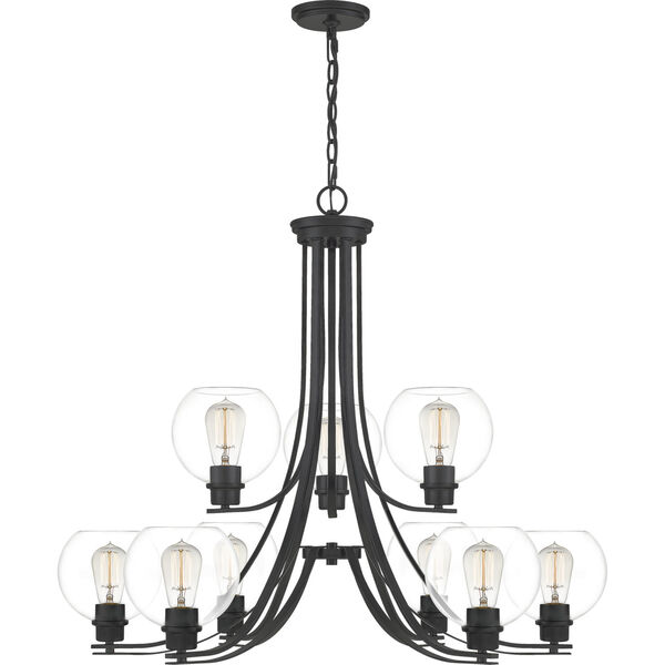 Pruitt Matte Black Dome Shade Nine-Light Chandelier with Clear Glass, image 1
