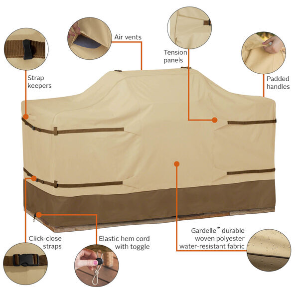 Ash Beige and Brown BBQ Grill Cover for 86-Inch Island with Center Grill Head, image 2