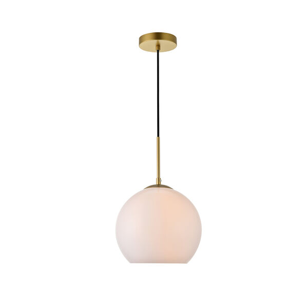 Baxter Brass and Frosted White Nine-Inch One-Light Mini Pendant, image 1