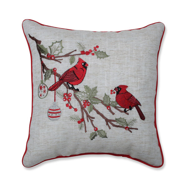 Red and Green Christmas Cardinal 17-Inch Throw Pillow, image 1