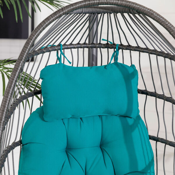 Gray and Teal Outdoor Swing Egg Chair with Stand, image 9