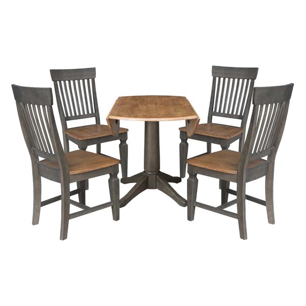 Hickory Washed Coal Round Dual Drop Leaf Dining Table with Four Slatback Chairs, image 5