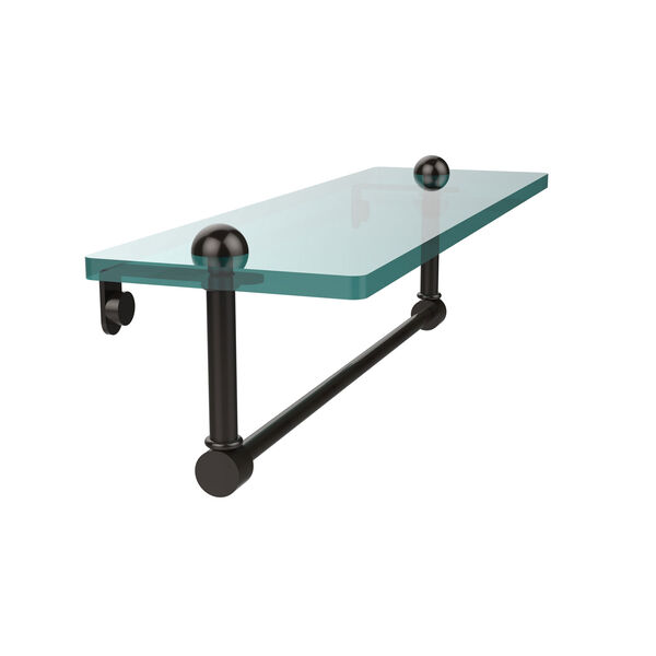 16 Inch Glass Vanity Shelf with Integrated Towel Bar, Oil Rubbed Bronze, image 1