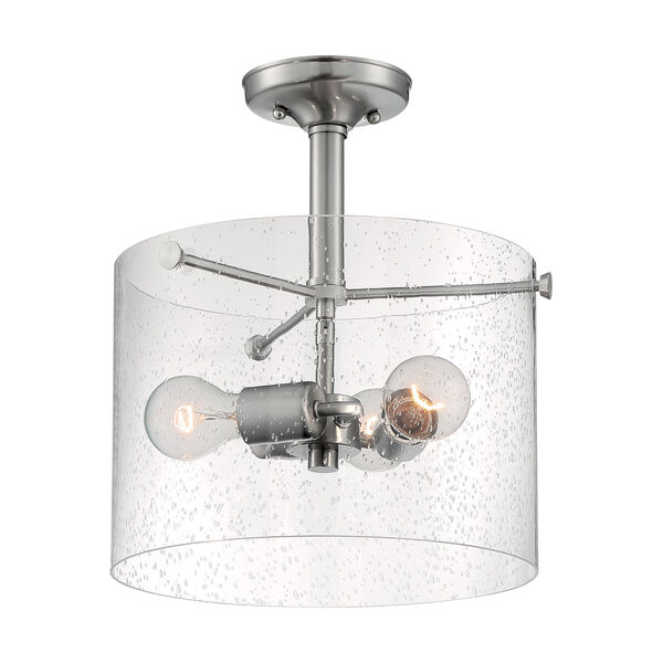 Bransel Brushed Nickel Three-Light Semi-Flush Mount with Clear Seeded Glass, image 4