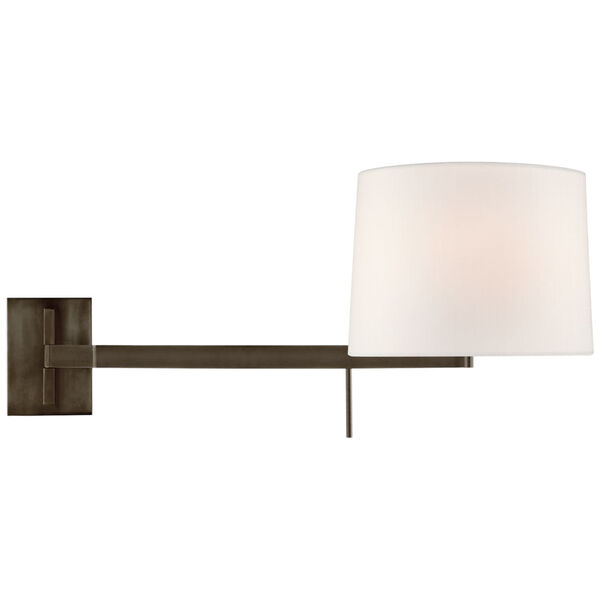 Sweep Medium Left Articulating Sconce in Bronze with Linen Shade by Barbara Barry, image 1