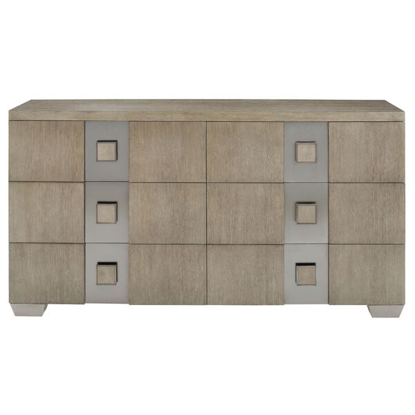 Mosaic Dark Taupe White Oak Veneers and Plated Brushed Stainless Steel Dresser, image 1