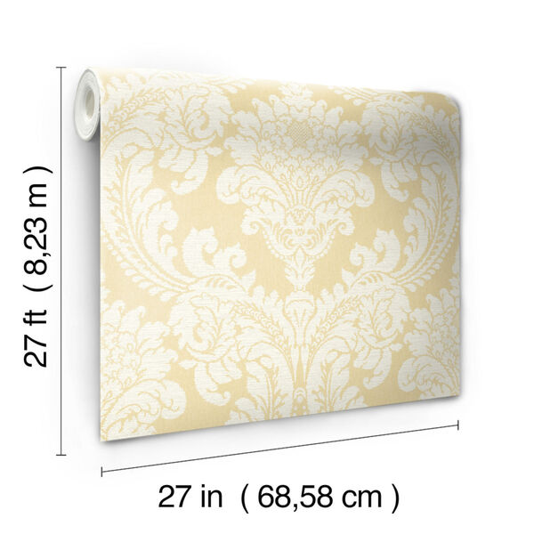 Grandmillennial Yellow Tapestry Damask Pre Pasted Wallpaper - SAMPLE SWATCH ONLY, image 4