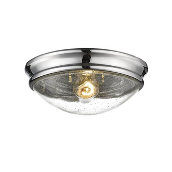 Chrome One-Light Flush Mount with Clear Seeded Glass, image 1