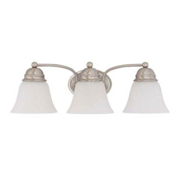 Empire Brushed Nickel Three-Light Energy Star Bath Fixture with Frosted White Glass, image 1
