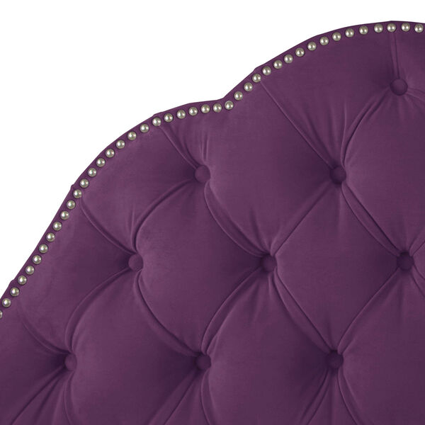 Full Velvet Aubergine 56-Inch Nail Button Tufted Arch Bed, image 3