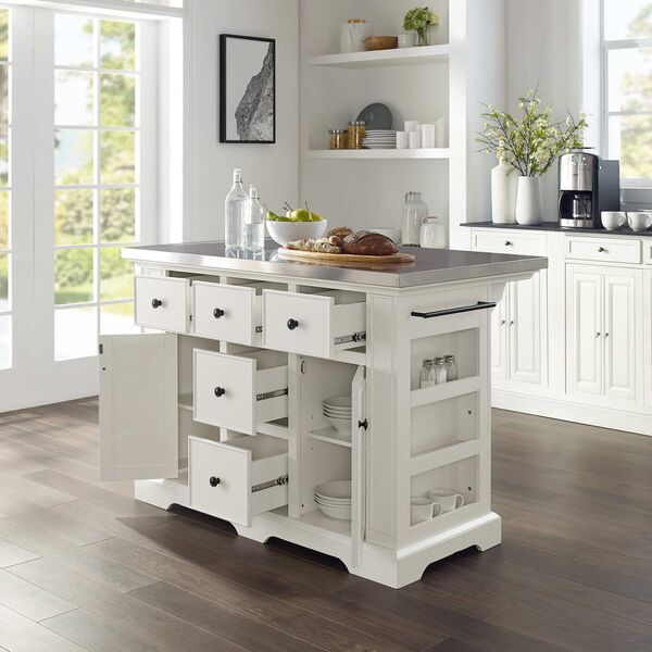 Julia White Stainless Steel Stainless Steel Top Kitchen Island, image 5