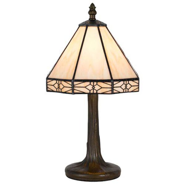 Tiffany Antique Brass 13.5-Inch Accent Lamp with Stained Multi-Colored Shade, image 1