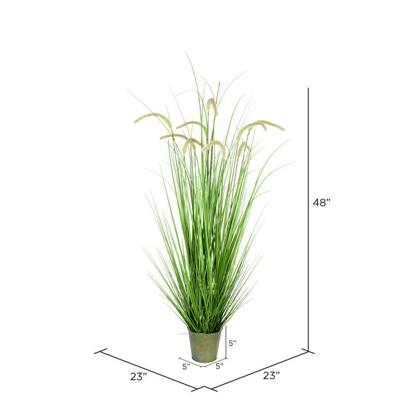 Green 48-Inch Artificial Cattail Grass with Iron Pot, image 2