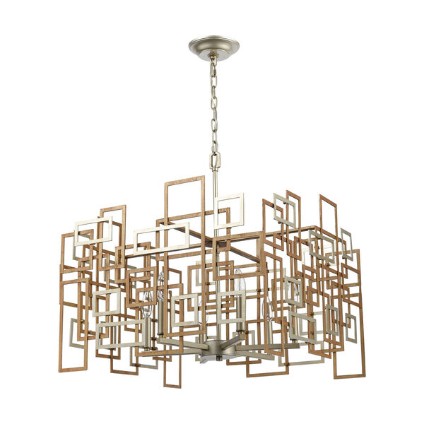 Gridlock Matte Gold and Aged Silver Six-Light Chandelier, image 3