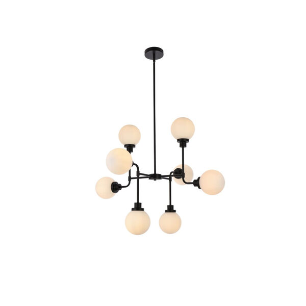 Hanson Black and Frosted Shade Eight-Light Pendant, image 1