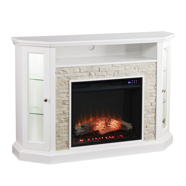 Redden Fresh White Corner Convertible Electric Fireplace with Storage, image 2