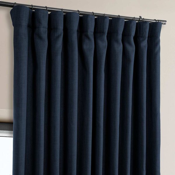Nightfall Blue Faux Linen Extra Wide Room Darkening Single Panel Curtain, image 3