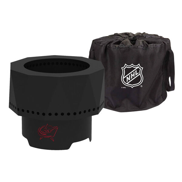 NHL Columbus Blue Jackets Ridge Portable Steel Smokeless Fire Pit with Carrying Bag, image 1