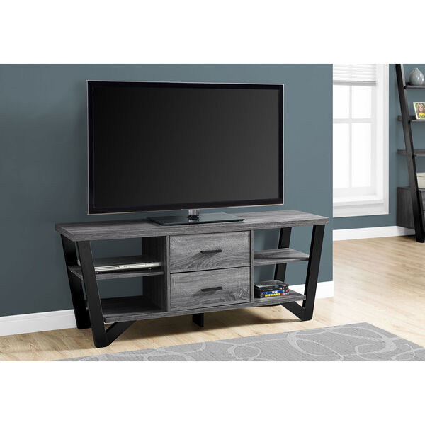 Grey-Black TV Stand with 2 Storage Drawers, image 1