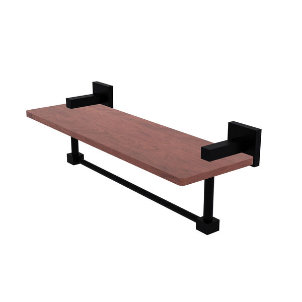 Montero Matte Black 16-Inch Solid IPE Ironwood Shelf with Integrated Towel Bar, image 1