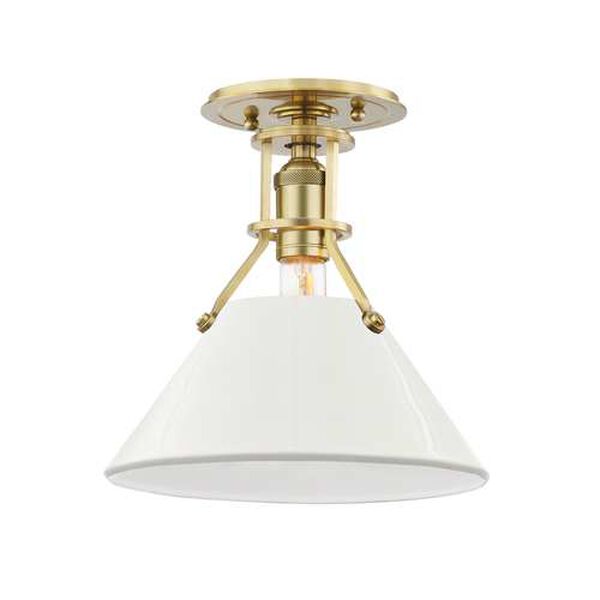 Painted Aged Brass Off White One-Light Semi Flush, image 1