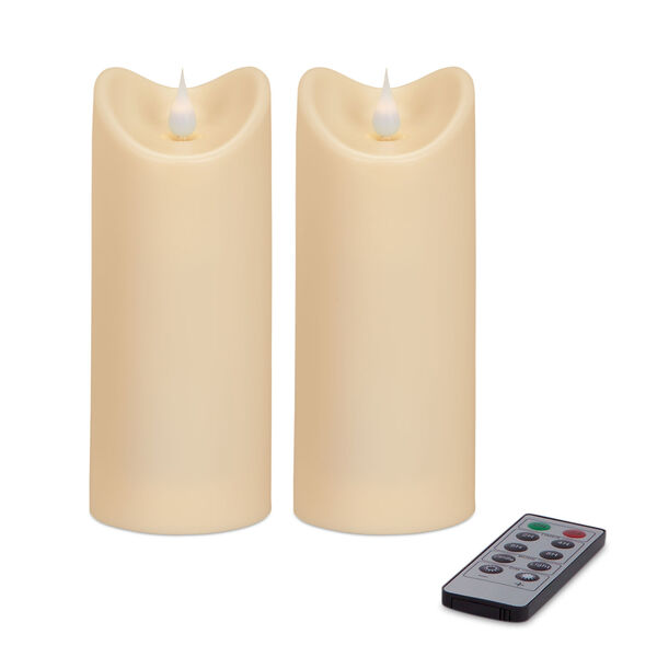 Ivory Simplux Plastic Outdoor Moving Flame Candle, Set of Two with Remote, image 1