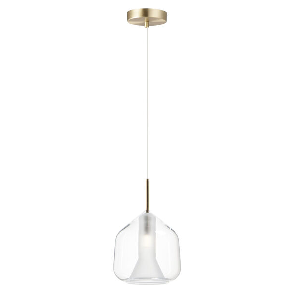 Deuce Satin Brass 8-Inch One-Light LED Mini Pendant with Clear Glass, image 1