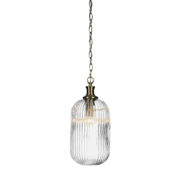 Carina New Age Brass One-Light 17-Inch Chain Hung Mini Pendant with Clear Ribbed Glass, image 1